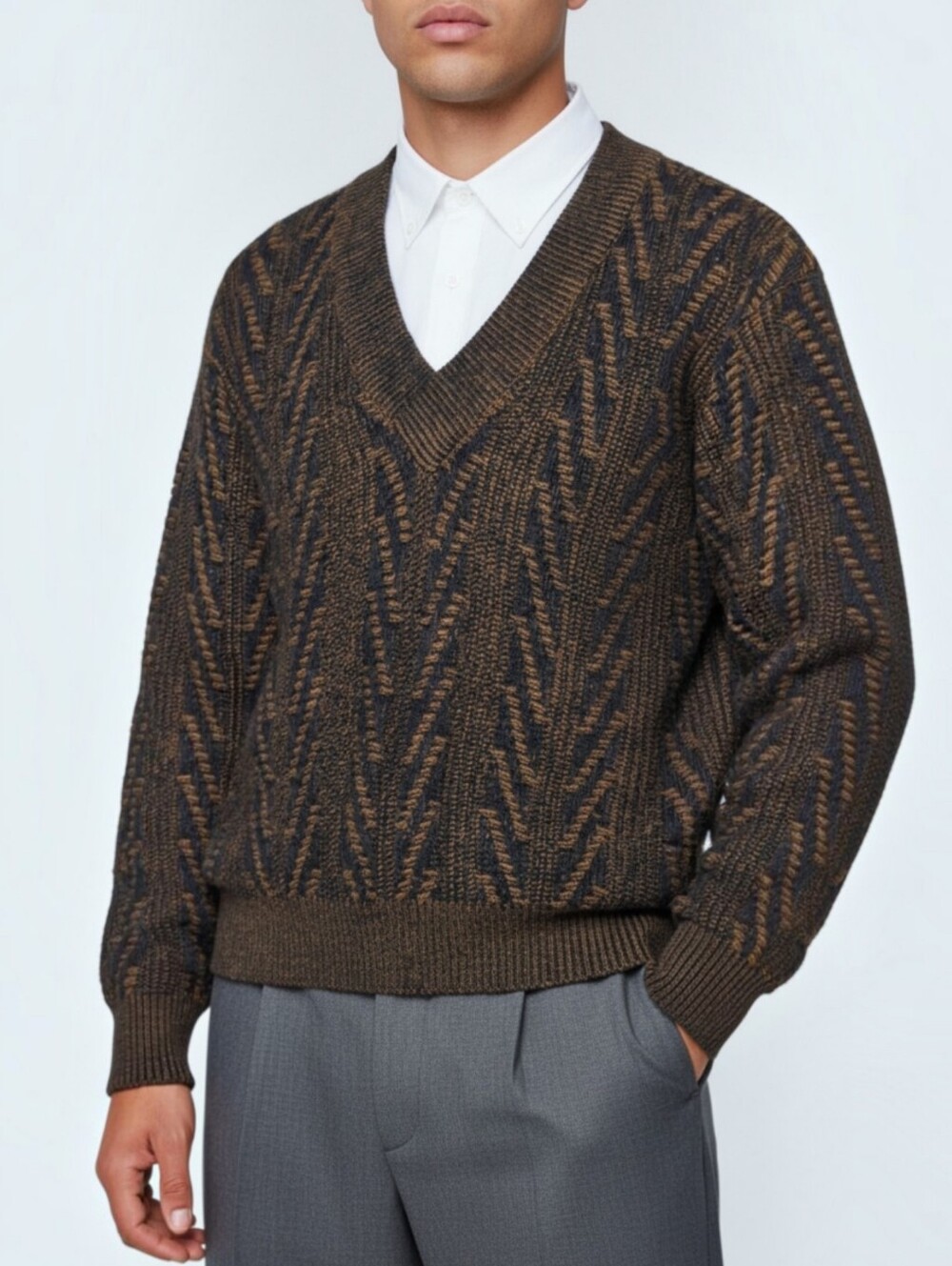 Vtg 90s 3D Textured Knit Sweater Wool Blend Grandpacore Jumper Unisex Academia M